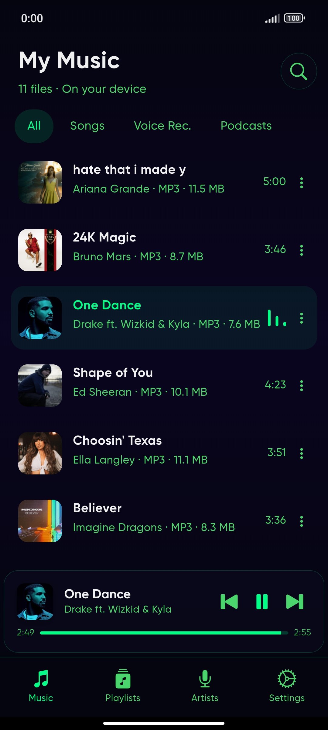 Android Music library screen